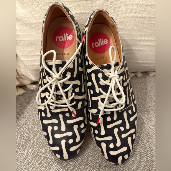 Rollie Shoes - ROLLIE Derby Print X Twisted Star Leather Lace Up Flats